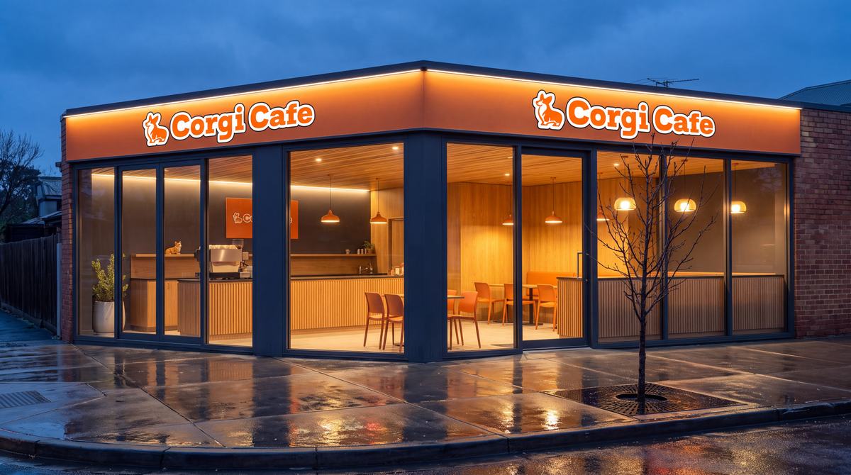 Corner blue hour with interior glow